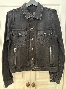BALMAIN MEN'S BLACK DISTRESSED DENIM PLEATED PLACKET JACKET SIZE 50 NEW W TAGS - Picture 1 of 11