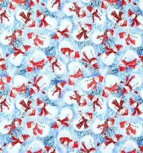 Timeless Treasures Christmas Eve Happy Snowman Cotton Quilt Fabric by the Yard - Picture 1 of 3