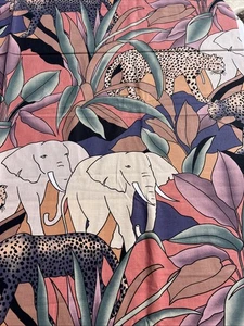 Vintage Alexander Henry Fabric Jungle Elephant Leopard Purple Green 112x44” 3yds - Picture 1 of 7