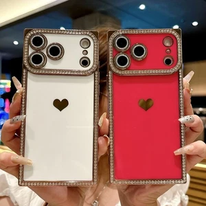 Herz Hülle für iPhone 17 Pro Max 16 15 Pro 14 13 Beschichtung Diamant Silikon Cover - Bild 1 von 12