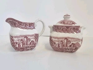 Antique Staffordshire Ironstone River View Canterbury Creamer & Sugar W/Lid Set - Picture 1 of 11