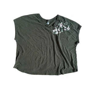 Camiseta Lane Bryant Verde Talla 26 28 Floral Bordado Manga Corta Top - Imagen 1 de 4