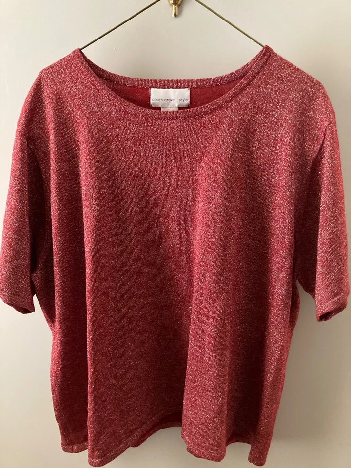 Camisa Suéter Susan Graver Holiday Rojo Dorado Brillante 2X Foto 1 de 4