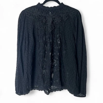 Torrid Womens Eyelet Crochet Embroidered Lace Blouse Blk Whimsigoth Witchy Sz 1 - Image 1 of 4