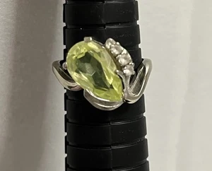 Vintage Lemon Topaz Pear Shape Ring With Diamonds 10k White Gold Sz 7 - Picture 1 of 6