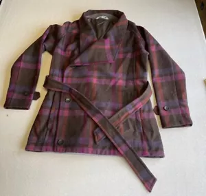 Woolrich Over Pea Coat Belted Parka Wool Blend MANY WAYS TO STYLE Sz L Plaid EUC - Picture 1 of 15
