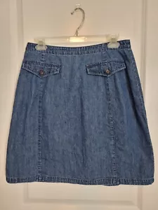 Vintage 80s Denim Skirt Women's Size 12 Marsh Landing Blues Faux Front Pockets - Picture 1 of 8