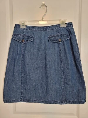 Vintage 80s Denim Skirt Women's Size 12 Marsh Landing Blues Faux Front Pockets - Image 1 of 4