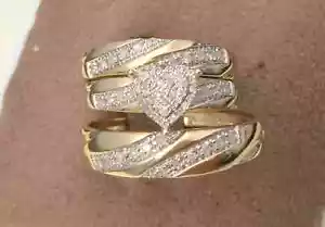 2Ct Round Real Moissanite His & Her Wedding Trio Ring Set 14K Yellow Gold Plated - Picture 1 of 7