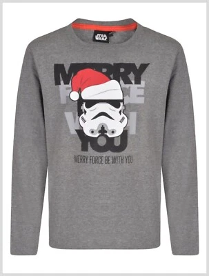Boys Star Wars DARTH VADER Grey Christmas Top Ages 3-10 Years Long Sleeved Tee - Image 1 of 2