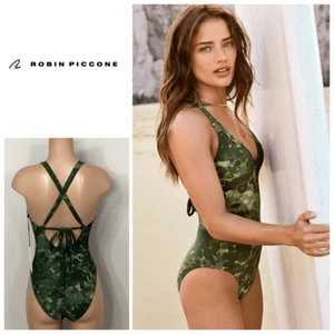 New. Robin Piccone Army camouflage plunge swimsuit. Regularly $168. Size 8 - Picture 1 of 14
