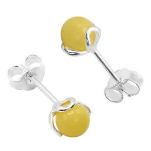 925 Pure Sterling Silver Butterscotch Baltic Amber Designer Flower Stud Earrings - Picture 1 of 11