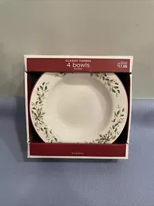 Juego de 4 cuencos de sopa Target Holiday 2011 Classic Tidings Holly Red Berry Trim - Imagen 1 de 8