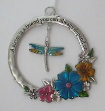 i2 a sister is friend you can always depend on FLORAL WREATH ORNAMENT dragonfly