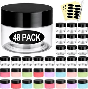48 Pack Plastic Jars with Lids 2 OZ - Empty Clear Cosmetics Containers with Pen - Picture 1 of 7