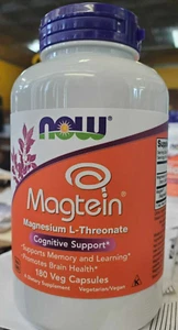 NOW Magtein 180 Veg Capsules Magnesium L-Threonate Promotes Brain Health 08/2027 - Picture 1 of 1
