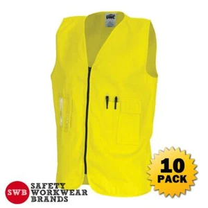 10 x DNC Workwear Daytime Hi Vis Cotton Safety Vest Pockets Tradie Yellow 3808 - Picture 1 of 2