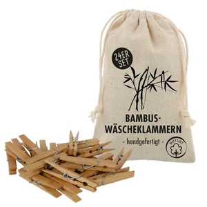 Juego de 24 pinzas para ropa de bambú en bolsa abrazadera de madera soporte para ropa pinzas para manualidades - Imagen 1 de 6