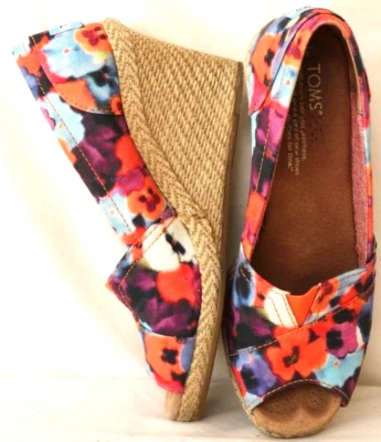 Tom's Espradille Lona Peep Toe Floral Tacones de Cuña Multi Zapatos Para Mujer 6 Foto 1 de 4