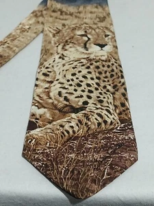 Vintage Endangered Species 1996 ALERT by Simon Combes Cheetah 100% Silk Neck Tie - Picture 1 of 9