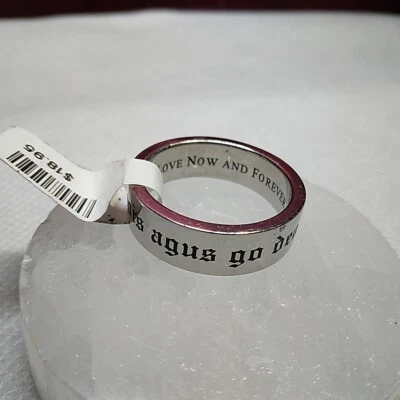 Alianza de boda de acero inoxidable talla 11 Love Now And Forever en latín nueva Foto 1 de 4