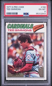 1977 Topps Ted Simmons #196 St. Louis Cardinals HOF PSA 6 EX-MT Fresh Grade! - Bild 1 von 3