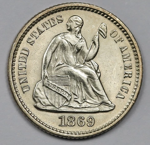 1869 Liberty Seated Half Dime.  Nice  BU.  171649 Cover