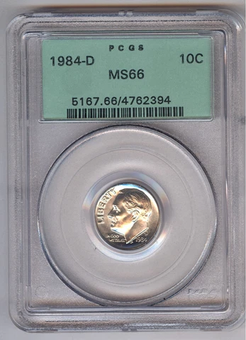 1984-D Roosevelt Dime 10C + PCGS + MS 66 Cover