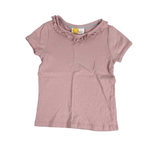 Mini Boden Short Sleeve Pointelle Ruffle Neck T-Shirt size 6-7 Soft Pink - Picture 1 of 4