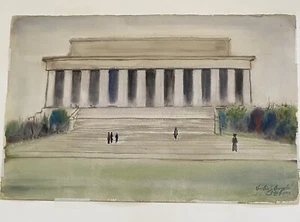 Listed California Artist Chee Chin S. Cheung Lee Watercolor Lincoln Monument - Picture 1 of 7