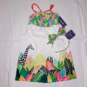 NWT Cherokee Girls Summer Dress & Headband Safari Print Zebra & Giraffe Size 2T - Picture 1 of 8