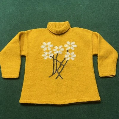 Suéter Tejido Lana De Colección Para Hombre Mediano Amarillo 80S 90S Flores Margarita Sudadera Foto 1 de 4