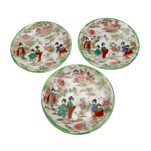 Set 3 Piattini Geisha Giapponesi Pagoda Paesaggio Made In Japan In Bordo Verde - Foto 1 di 7