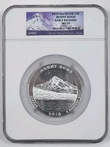 2010 5 oz Silver 25 Cent Mount Hood - MS 69 NGC - Picture 1 of 2