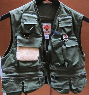Chaleco de Pesca Columbia Vintage Medio Verde Oliva Cremallera Frontal Sherpa Bolsillo Foto 1 de 4