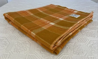 Vintage Target Warrnambool Orange Brown Check Pure Wool Single Blanket 200x155cm - Image 1 of 4