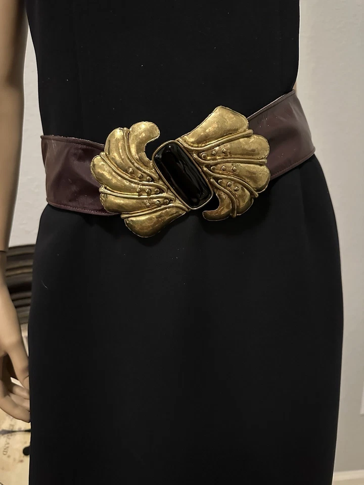 Vintage Brutalist Belt Buckle And Burgundy Leather Belt - Image 1 of 4