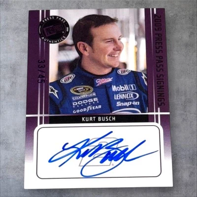 Kurt Busch PACK PULLED NASCAR 2009 PRESS PASS SIGNINGS signed card #33/45 - Image 1 of 2