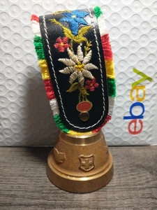 Vintage Swiss Brass Goat Bell With Colorful Strap Marked - Picture 1 of 13