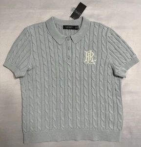 Lauren Ralph Lauren Cable-Knit Cotton Polo Sweater. Size - XL - Picture 1 of 11