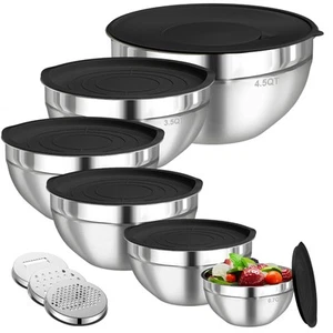 Mixing Bowls with Lids Set, 6 PCS Stainless Steel Mixing Bowls with 3 Grater ... - Picture 1 of 7