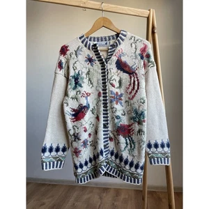 Tulchan Vintage 90er Damen Strickjacke Stickerei Knopfleiste Größe S - Bild 1 von 9