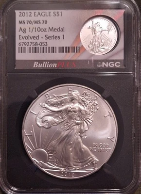 Bullion Plus Series 1 Evolved 2012 primera moneda doble losa Silver Eagle ms70 1 oz Foto 1 de 2