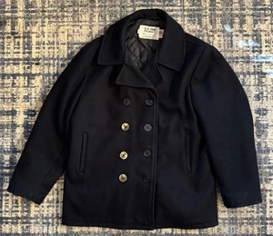 Schott Pea Coat NYC US 740N Jacket Navy Size 44 Mens Wool Black Lined BLACK WOOL - Picture 1 of 12