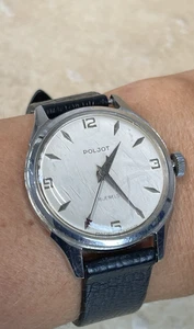 USSR Soviet Poljot Vintage Automatic Wrist Watch 16 Jewels Leather Men's P111 - Picture 1 of 15
