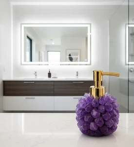 4" Raw Amethyst Soap Dispenser Luxury Natural Stone Bathroom Vanity Home Decors - Picture 1 of 7