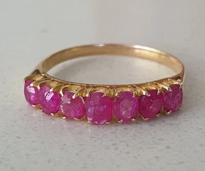 18kt Gold Natural Pink Ruby 7 Stone Ring - Picture 1 of 12
