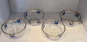 Antique Diamond's Bluebird," Diamond Glass Co Indiana, Set Of 4 Berry Bowls - Picture 1 of 21