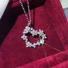 Romantic Flower Heart 925 Silver Women Necklace Pendant Cubic Zirconia Jewelry
