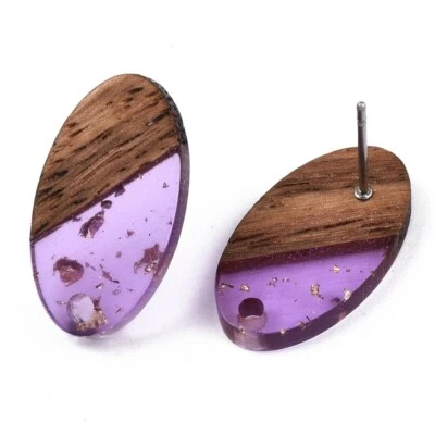 Brinco postes de aço inoxidável 10 peças 304 – 15 mm - Madeira dourada roxa - Oval - Imagem 1 de 4